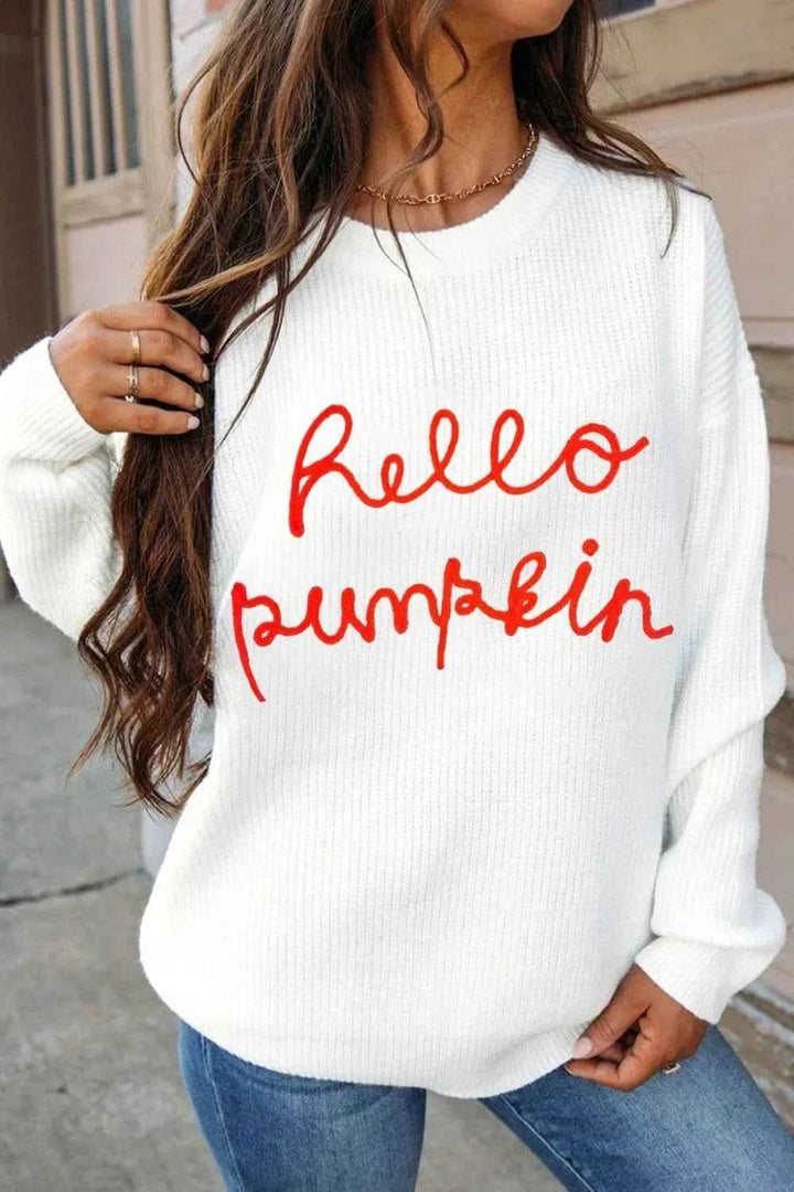 HELLO PUMPKIN Round Neck Long Sleeve Sweater - GiFTiFY