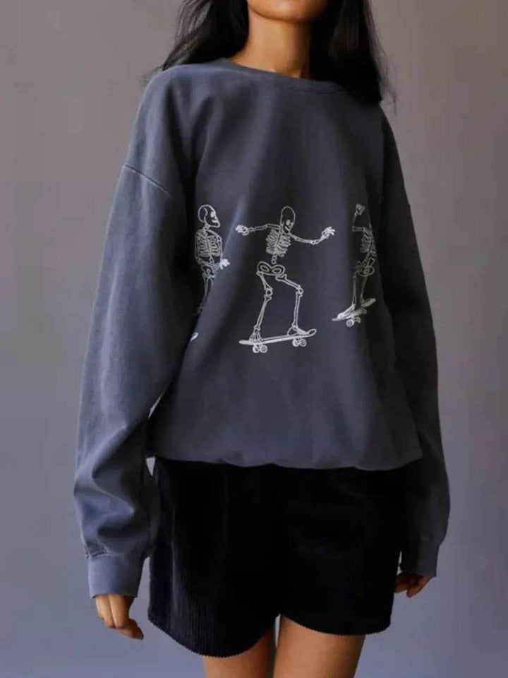 Skeleton Graphic Oversized Sweatshirt - GiFTiFY