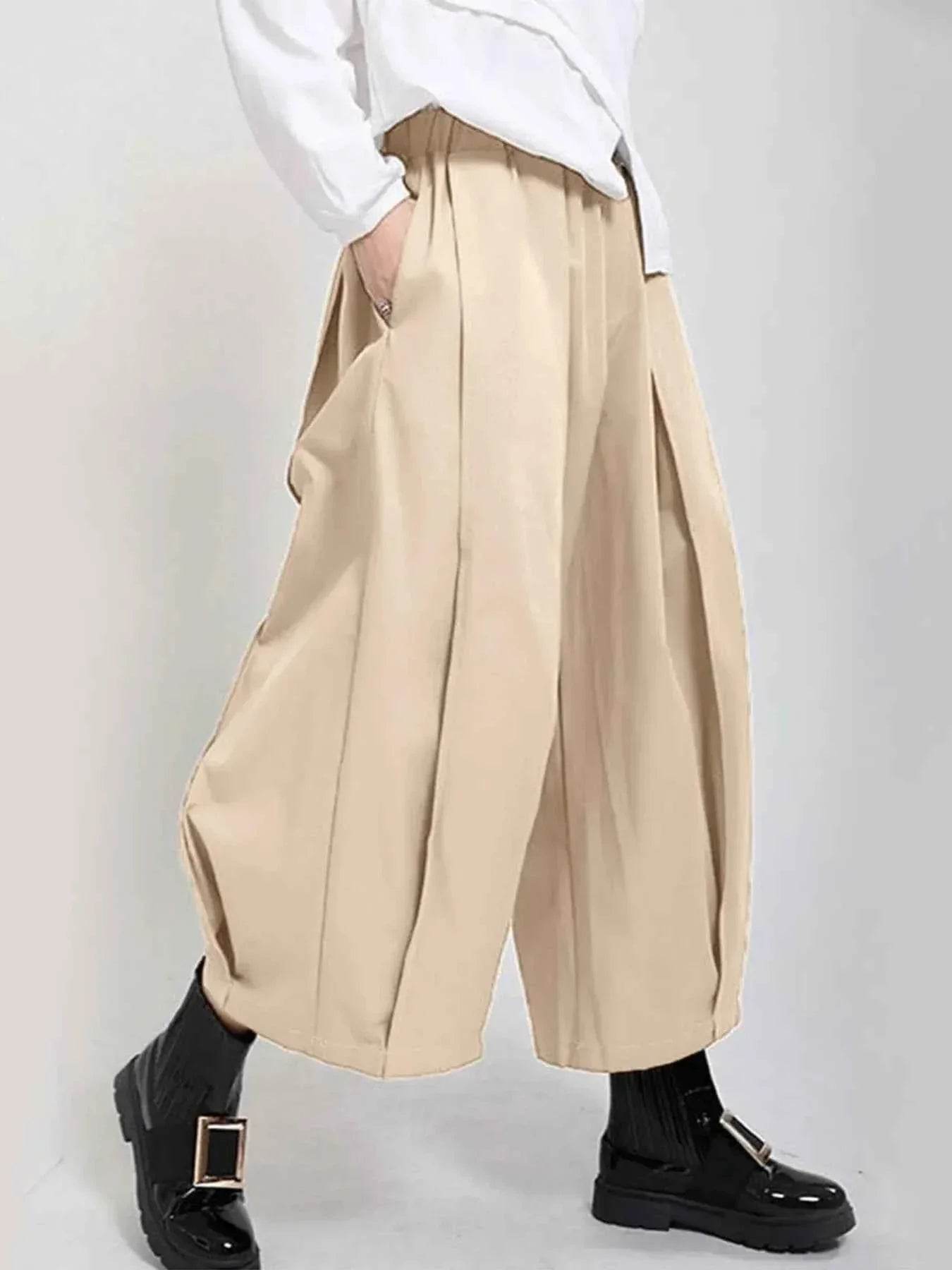 Plus Size Wide Leg Pleated Detail Cropped Pants - GiFTiFY