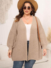 Plus Size Open Front Dropped Shoulder Knit Cardigan - GiFTiFY