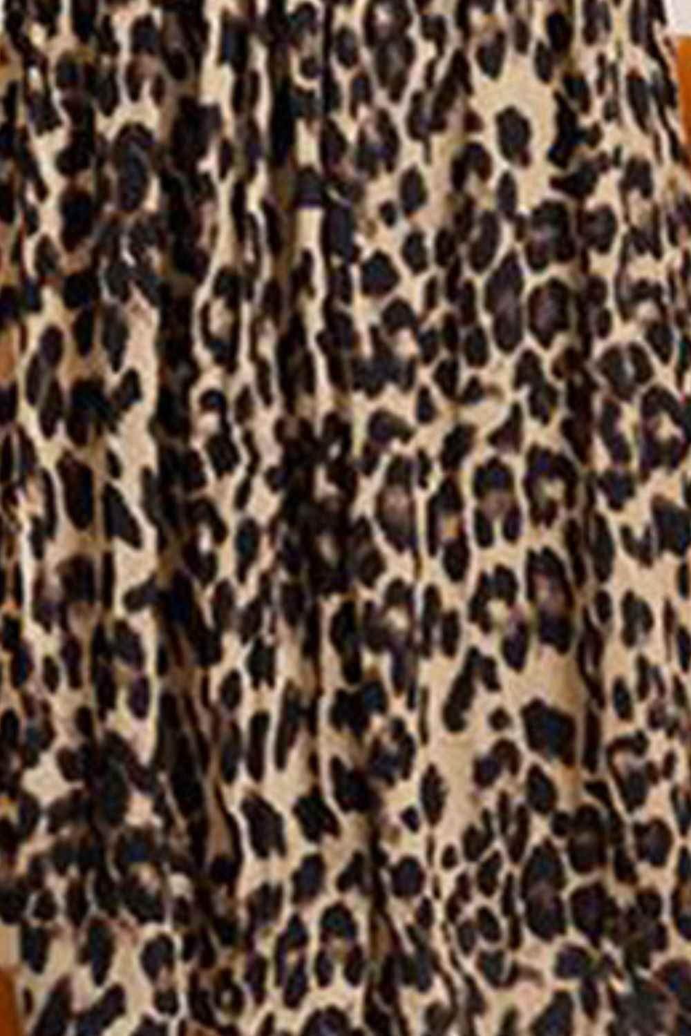 Plus Size Leopard Elastic Waist Midi Skirt - GiFTiFY