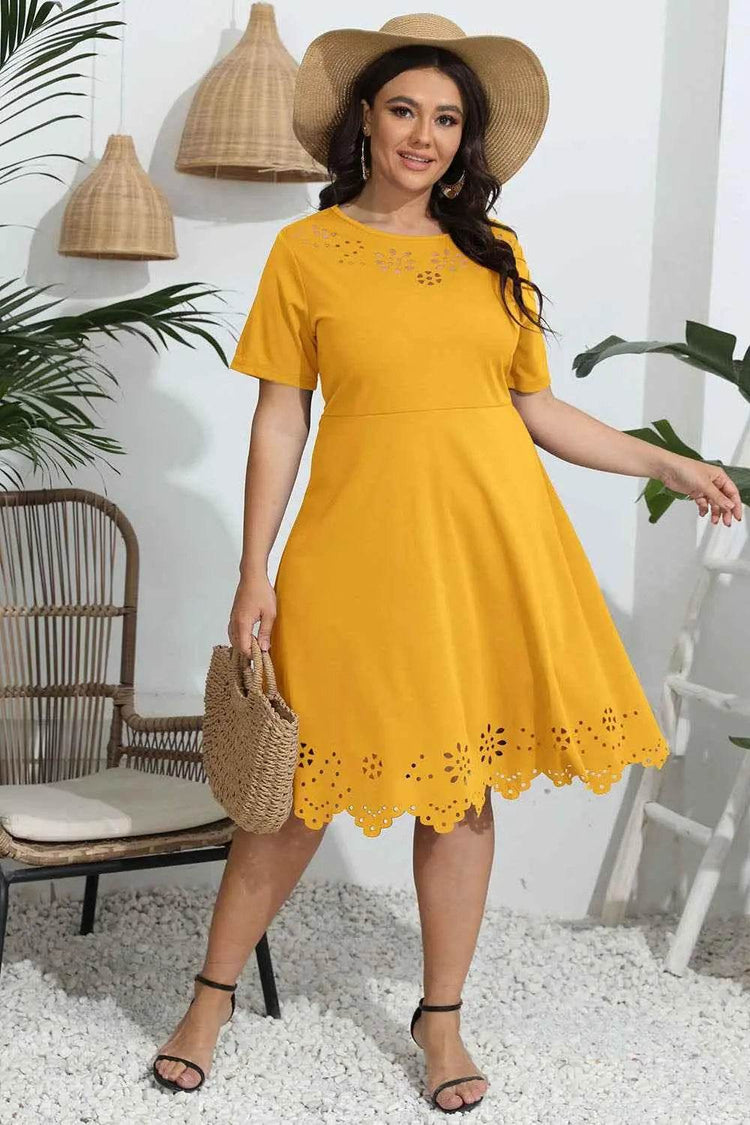 Plus Size Round Neck Openwork Dress - GiFTiFY