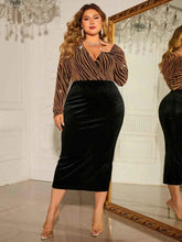 Honey Plus Size Surplice Neck Long Sleeve Slit Dress - GiFTiFY