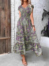 Plus Size Printed V-Neck Short Sleeve Midi Dress - GiFTiFY
