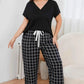 Plus Size V-Neck Top and Plaid Pants Lounge Set - GiFTiFY