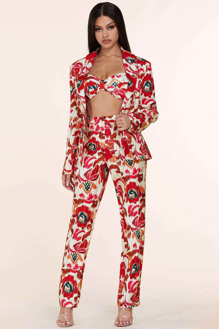 Fasheabe 3pc Flower Print Bandeau Top Pants Set - GiFTiFY