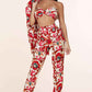 Fasheabe 3pc Flower Print Bandeau Top Pants Set