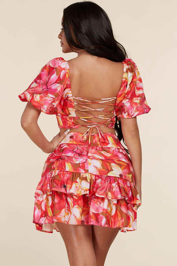 Fasheabe Charming Short Puff Sleeves 2pc Skirt Set - GiFTiFY