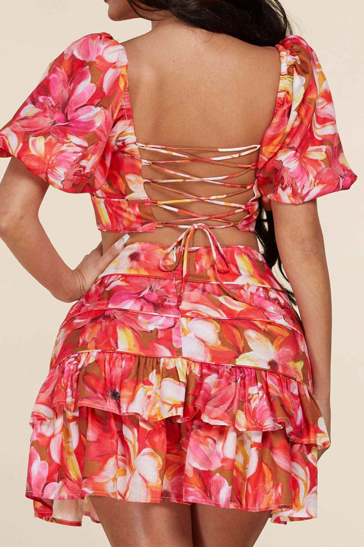 Fasheabe Charming Short Puff Sleeves 2pc Skirt Set - GiFTiFY