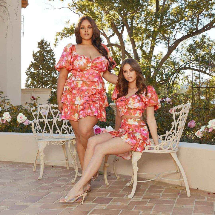 Fasheabe Charming Short Puff Sleeves 2pc Skirt Set - GiFTiFY