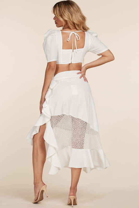 Fasheabe Crop Top 2pc Midi Skirt Set Fasheabe