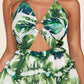Fasheabe Leaf Print O-ring Mini Dress