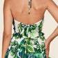 Fasheabe Leaf Print O-ring Mini Dress