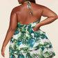 Fasheabe Leaf Print O-ring Mini Dress - Plus Size