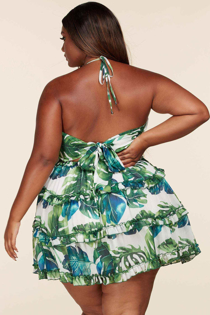 Fasheabe Leaf Print O-ring Mini Dress - Plus Size - GiFTiFY
