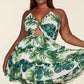 Fasheabe Leaf Print O-ring Mini Dress - Plus Size