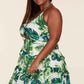 Fasheabe Leaf Print O-ring Mini Dress - Plus Size