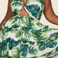 Fasheabe Leaf Print O-ring Mini Dress - Plus Size