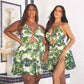 Fasheabe Leaf Print O-ring Mini Dress - Plus Size