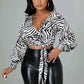 Fasheabe Long Sleeve Zebra Print Crop Top