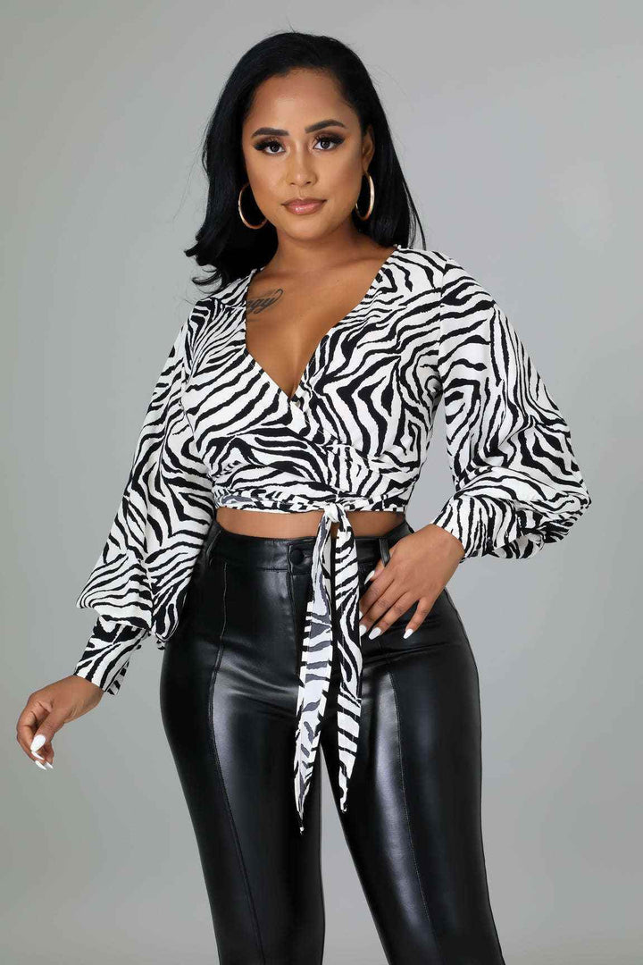 Fasheabe Long Sleeve Zebra Print Crop Top - GiFTiFY