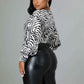 Fasheabe Long Sleeve Zebra Print Crop Top