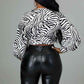 Fasheabe Long Sleeve Zebra Print Crop Top