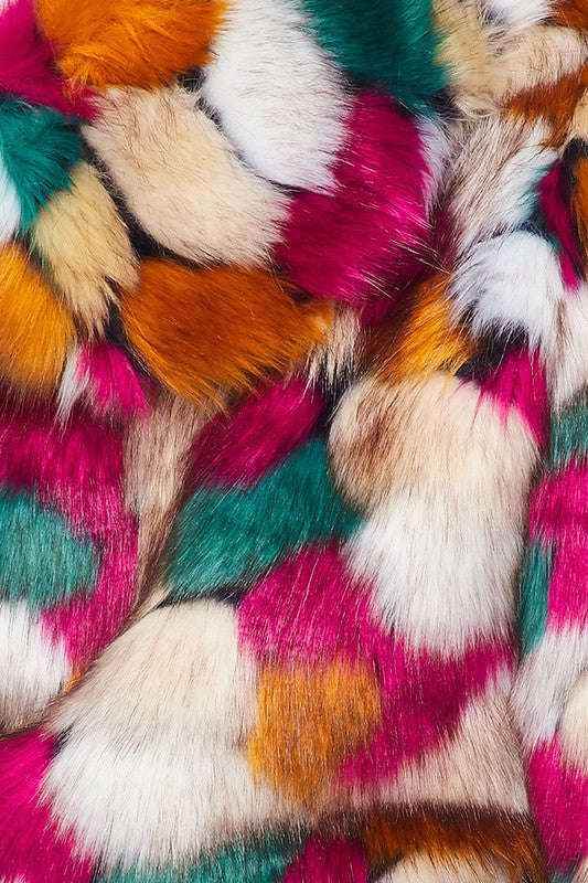 Fasheabe Multicolor Faux Fur Hooded Jacket With Front Zipper - GiFTiFY