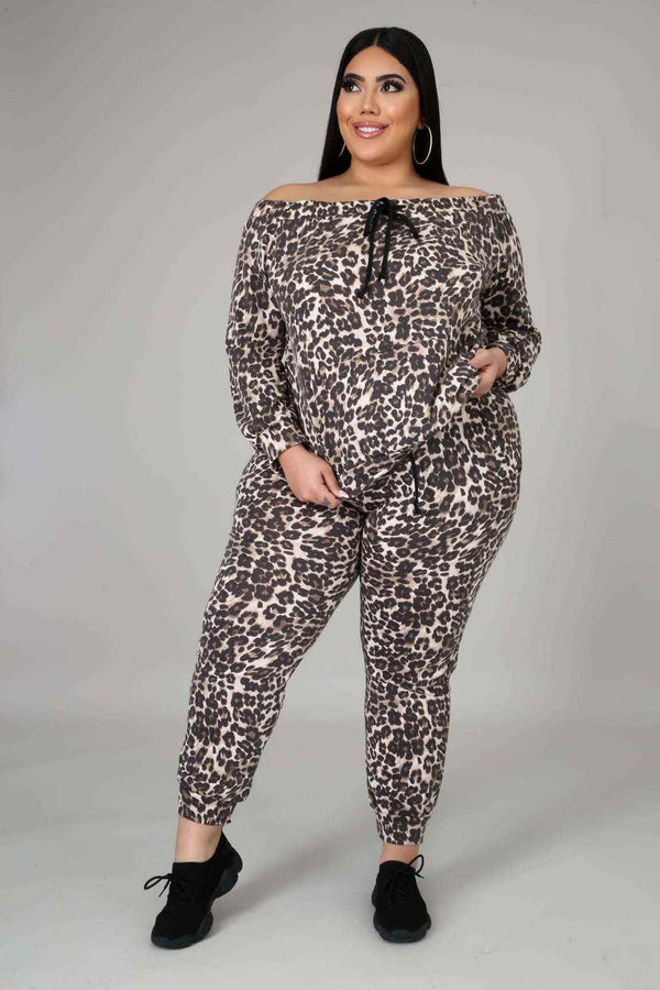 Fasheabe Off The Shoulder Cheetah Print Jogger Set - GiFTiFY