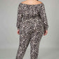 Fasheabe Off The Shoulder Cheetah Print Jogger Set