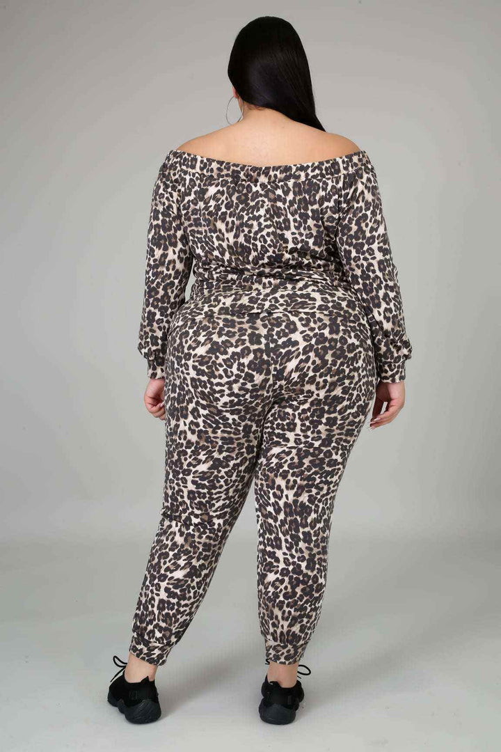 Fasheabe Off The Shoulder Cheetah Print Jogger Set - GiFTiFY