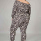 Fasheabe Off The Shoulder Cheetah Print Jogger Set