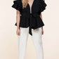 Fasheabe Plus Size Black Ruffle Plunging V-Neck Fit and Flare Top Fasheabe