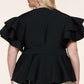 Fasheabe Plus Size Black Ruffle Plunging V-Neck Fit and Flare Top Fasheabe