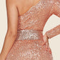 Fasheabe Rose Gold Sequin One Shoulder Maxi Dress