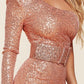 Fasheabe Rose Gold Sequin One Shoulder Maxi Dress