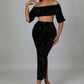 Fasheabe Sequin Matching Crop Top Midi High Waisted Skirt Set - Black