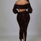Fasheabe Sequin Matching Crop Top Midi High Waisted Skirt Set - Brown
