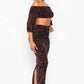 Fasheabe Sequin Matching Crop Top Midi High Waisted Skirt Set - Brown
