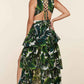 Fasheabe Tropical Leaf Open Front Maxi Dress