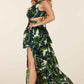 Fasheabe Tropical Leaf Open Front Maxi Dress