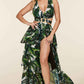 Fasheabe Tropical Leaf Open Front Maxi Dress