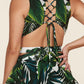 Fasheabe Tropical Leaf Open Front Maxi Dress