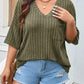 Plus Size V-Neck Ribbed Knit T-Shirt - GiFTiFY