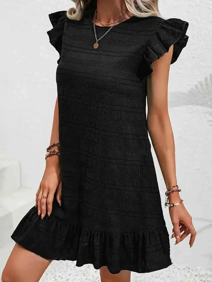 Plus Size Ruffle Hen Cap Sleeve Mini Dress - GiFTiFY