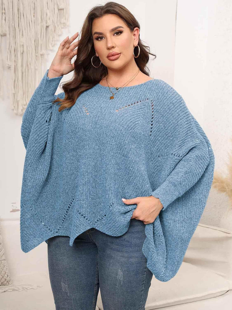 Plus Size Round Neck Batwing Sleeve Sweater - GiFTiFY