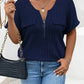 Plus Size Ribbed Half Zip Relaxed Fit T-Shirt - GiFTiFY