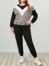 Plus Size Leopard Sweatshirt and Sweatpants Set - GiFTiFY