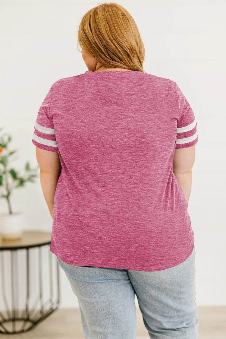 Plus Size Striped V-Neck Tee Shirt - GiFTiFY