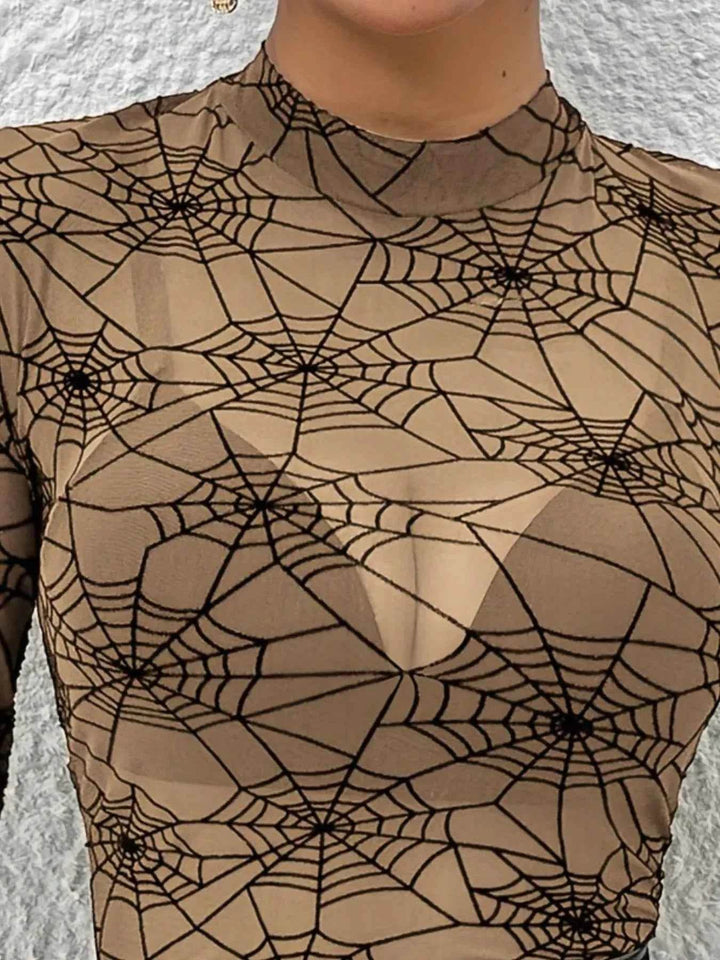 Spider Web Print Long Sleeve Blouse - GiFTiFY